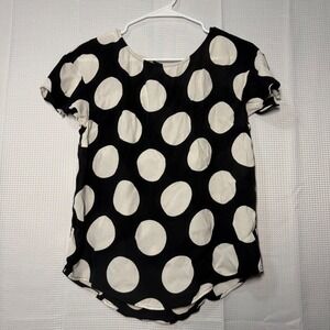 Maeve Anthropologie Blouse 8 Black White Large Polka Dot Short Sleeve Viscose